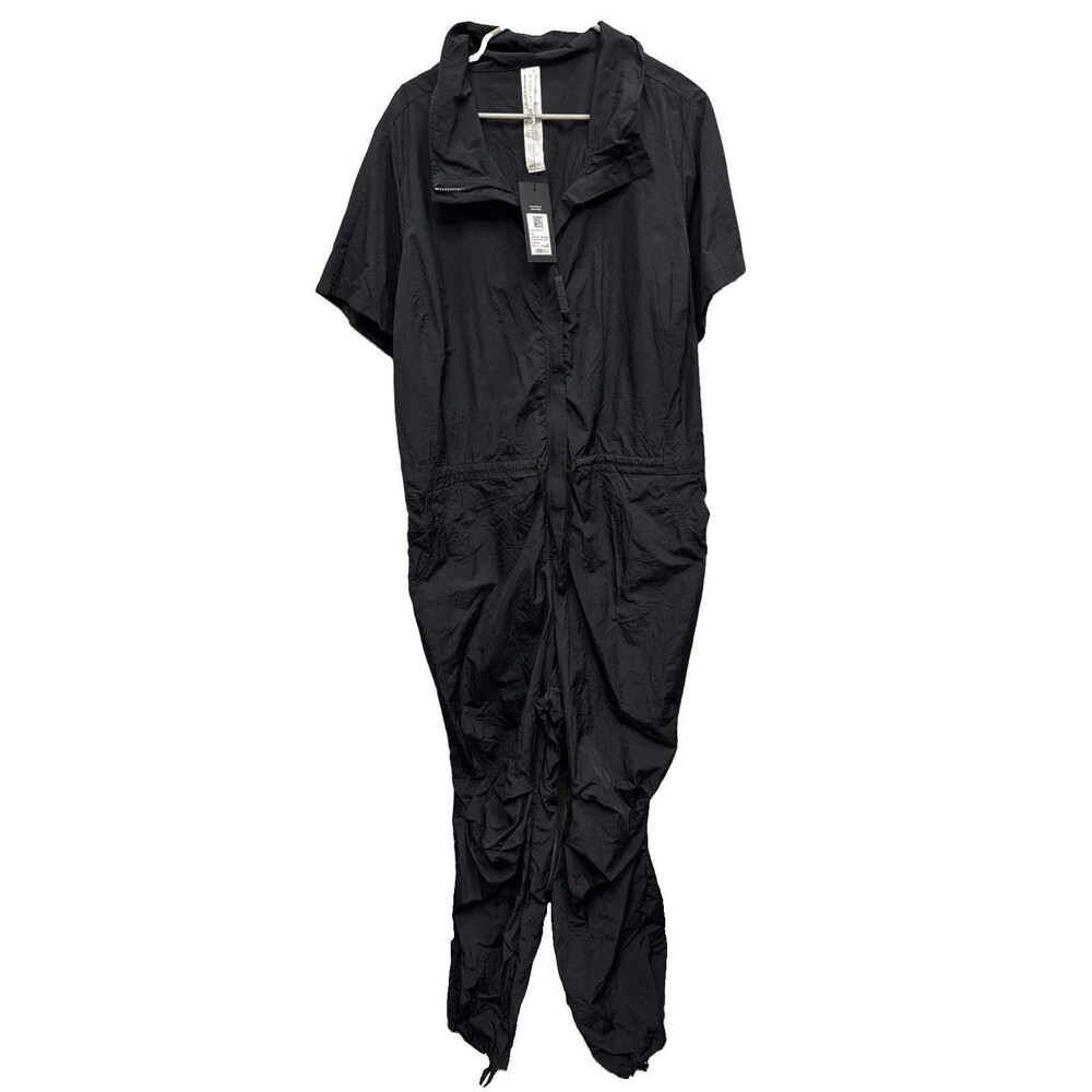 Fabletics Black Woven Flight Suit Nylon Jumpsuit XXL New Short Sleeve Adjust